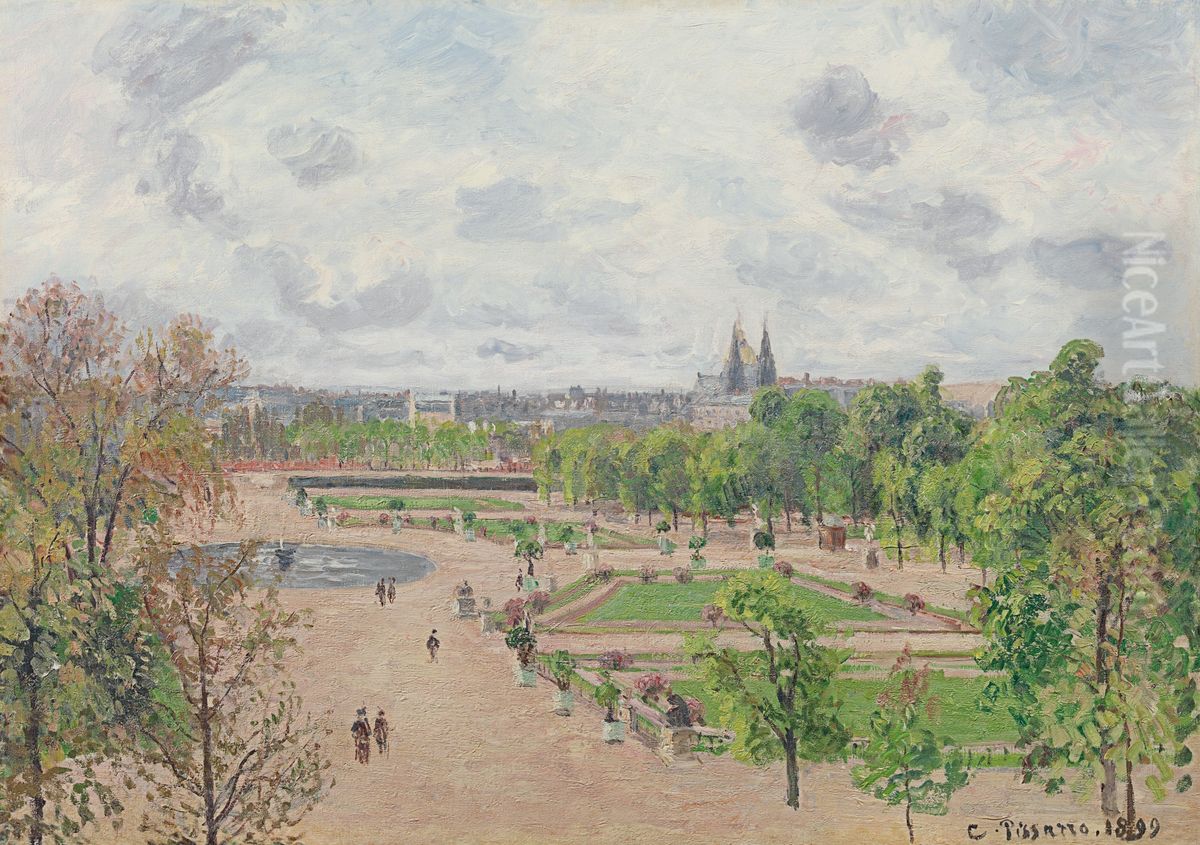 Le jardin des Tuileries, matinee de printemps, temps gris Oil Painting by Camille Pissarro