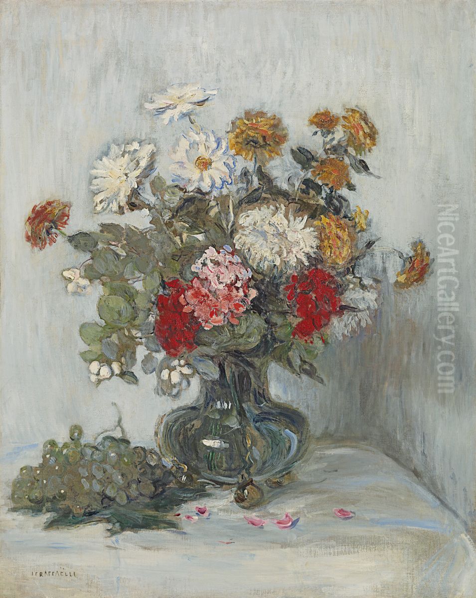 Fleurs et raisins Oil Painting by Jean-Francois Raffaelli
