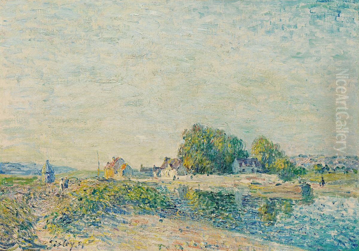 Le barrage du canal du Loing a Saint-Mammes Oil Painting by Alfred Sisley