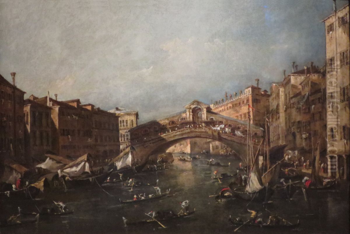 View of the Rialto, Venice, from the Grand Canal Oil Painting by Francesco Guardi