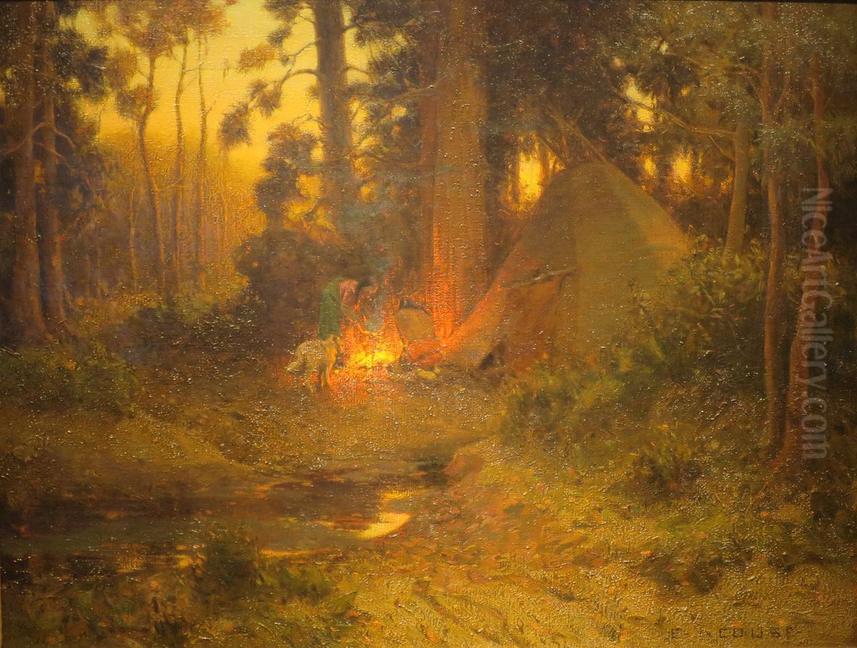 Indian Camp in the Cascade Mountains Oil Painting by E. Irving Couse