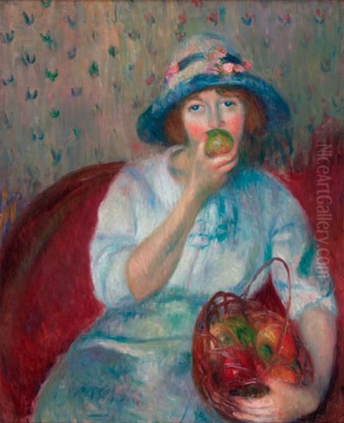 Girl with a Green Apple Oil Painting by William James Glackens