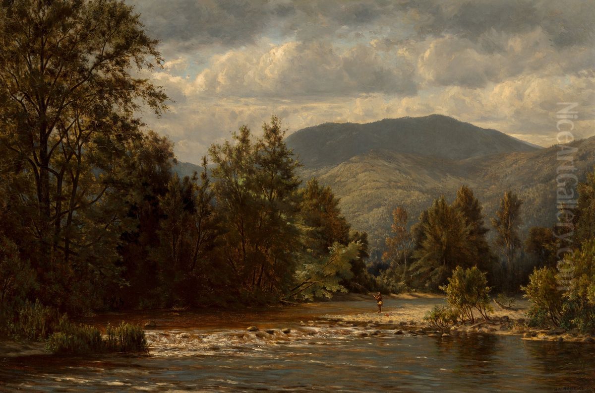 Fisherman in Stream Oil Painting by Horace Wolcott Robbins