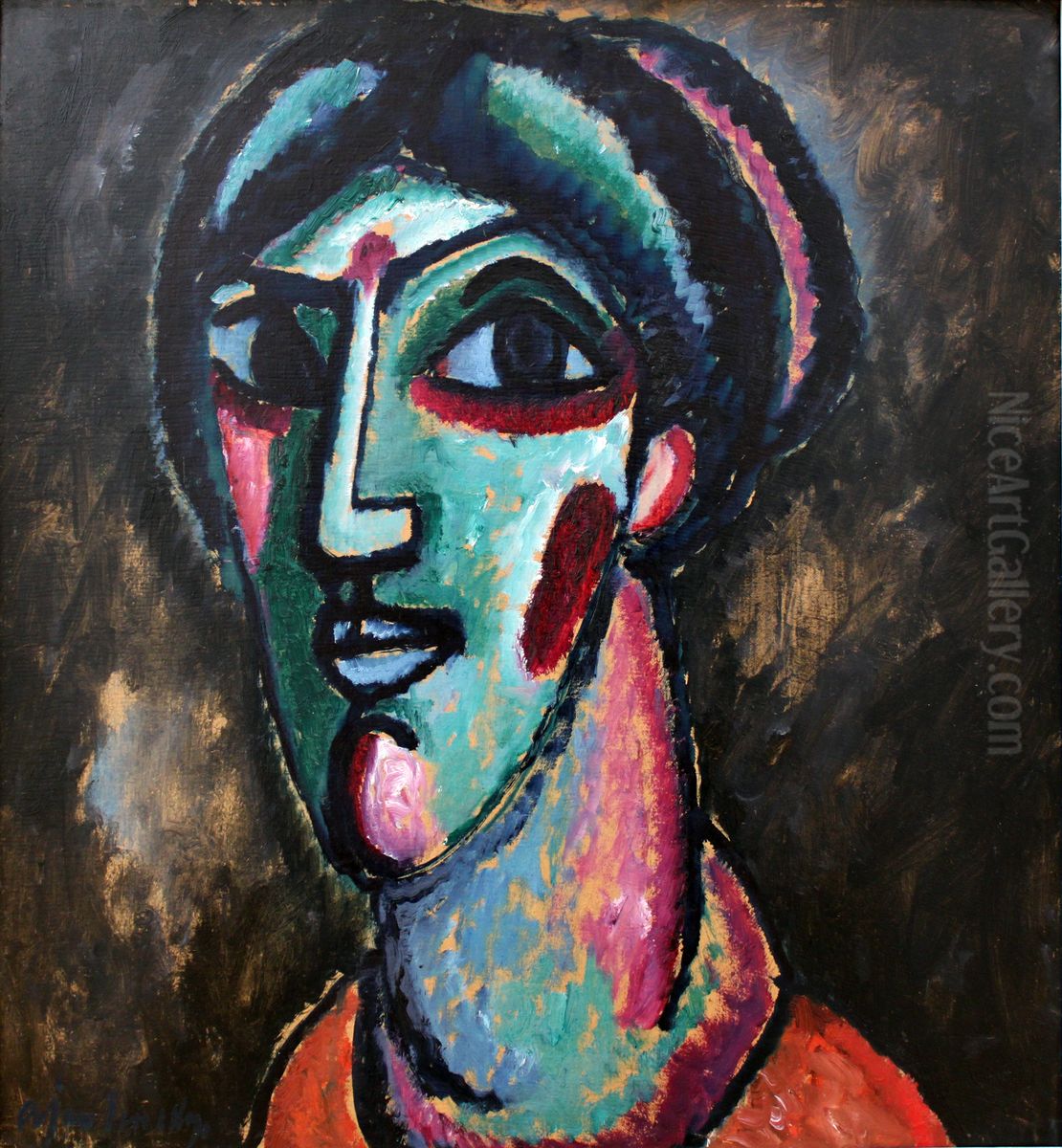 Kopf in Schwarz und Grun Oil Painting by Alexei Jawlensky
