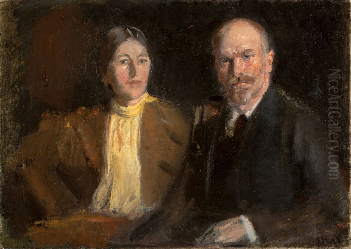 Self-portrait with Anna Ancher. Oil Painting by Michael Peter Ancher