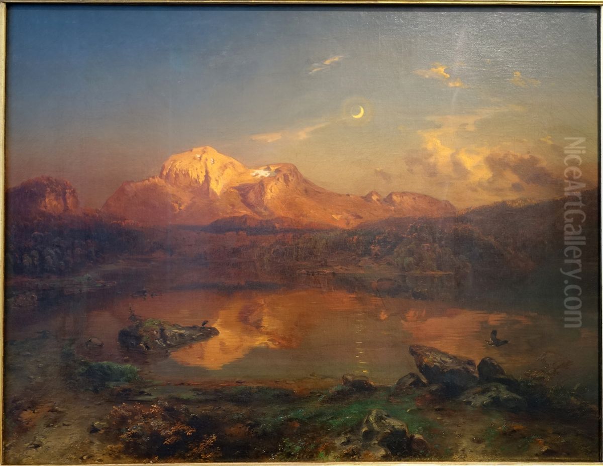 Hoher Goll in the Alpine Glow Oil Painting by Carl Rottmann