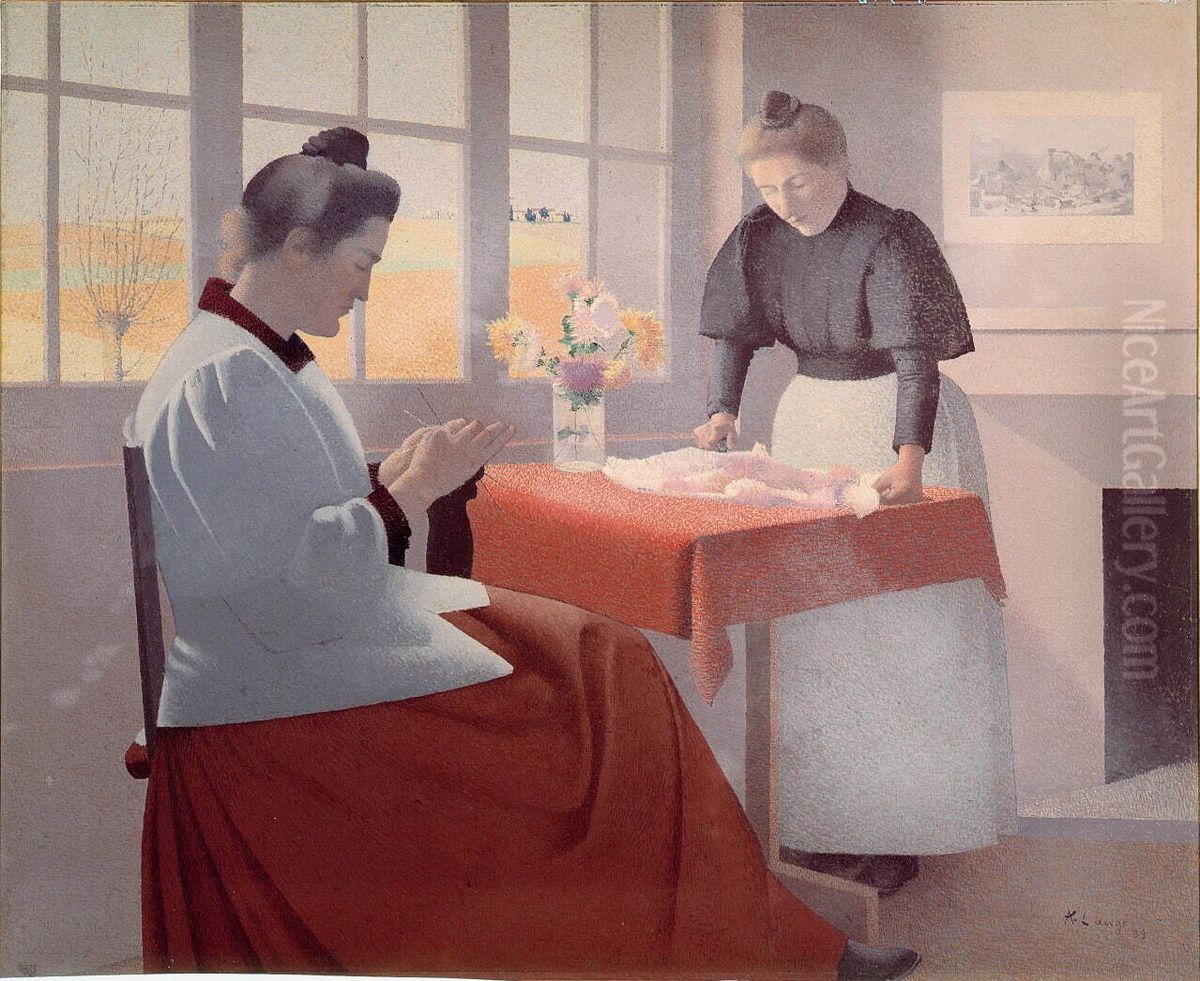 Devant la fenetre Oil Painting by Achille Lauge