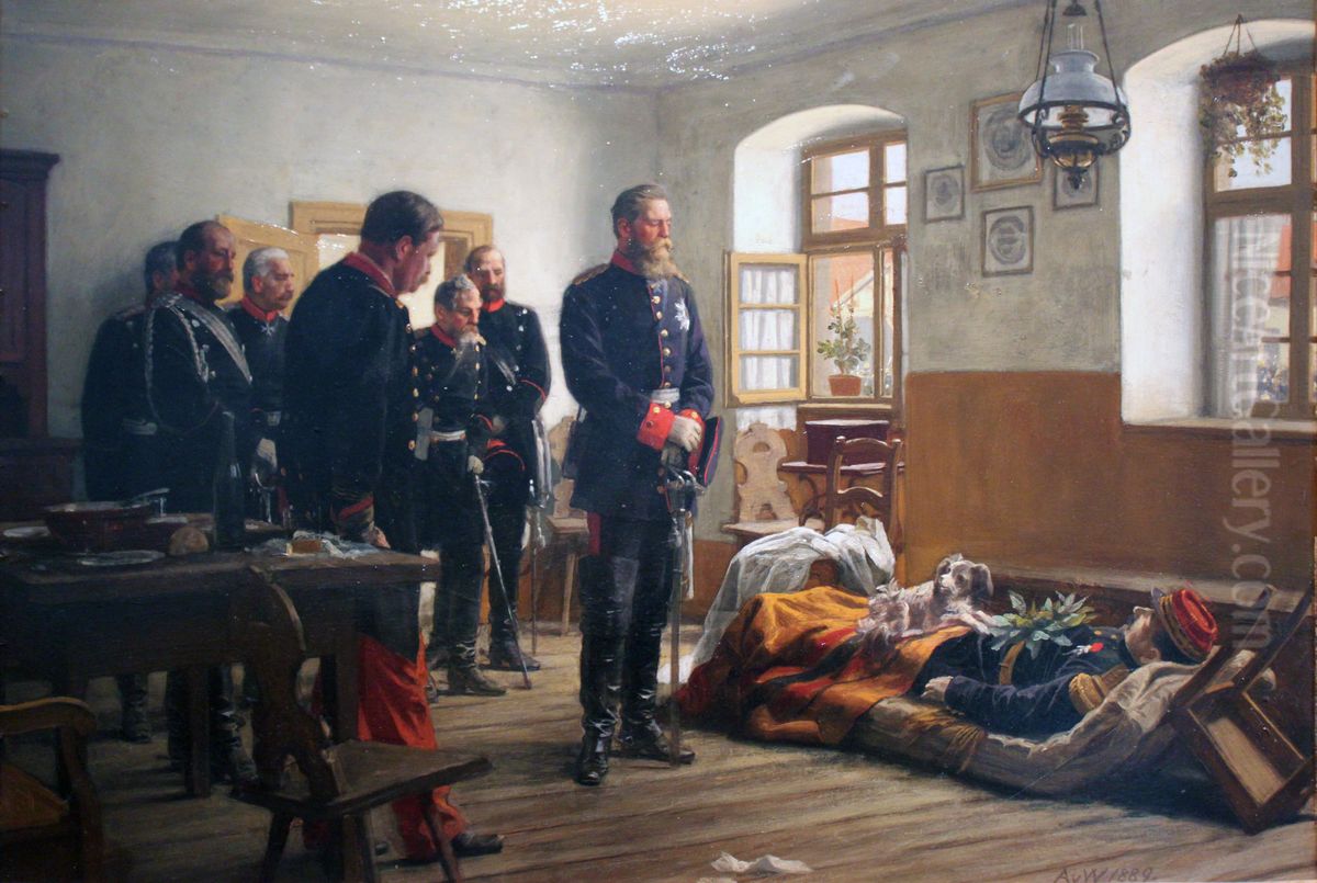 Kronprinz Friedrich Wilhelm an der Leiche des Generals Abel Douay, Weissenburg am 4. August 1870 Oil Painting by Anton von Werner