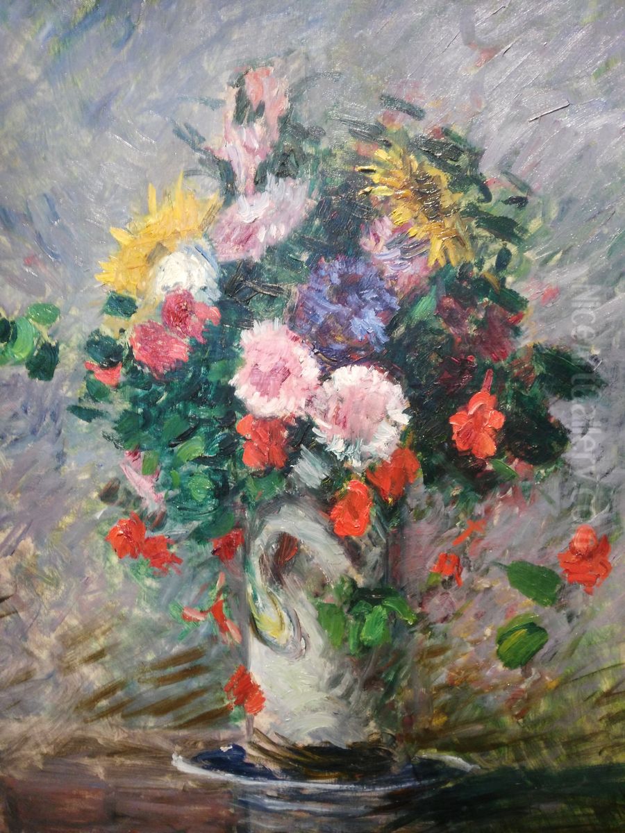 Strauss Margeriten, Kapuzinerkresse und Sonnenblumen in einer Vase Oil Painting by Gustave Caillebotte
