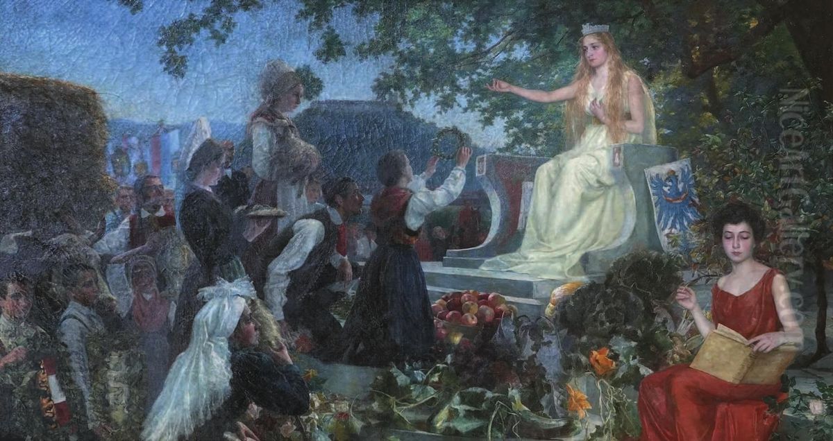 Slovenija se klanja Ljubljani Oil Painting by Ivana Kobilca