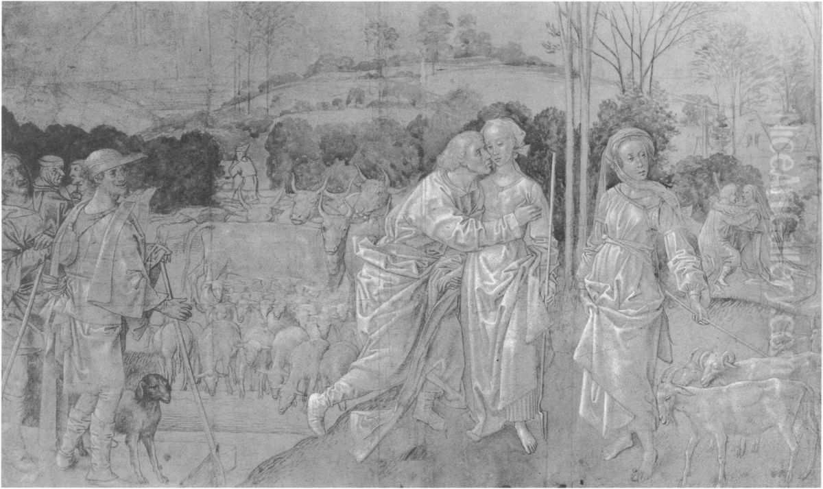 Jacob and Rachel Oil Painting by Hugo Van Der Goes