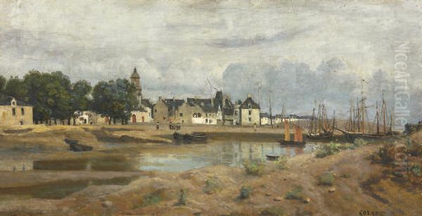 Un port de mer en Bretagne Oil Painting by Jean-Baptiste Camille Corot