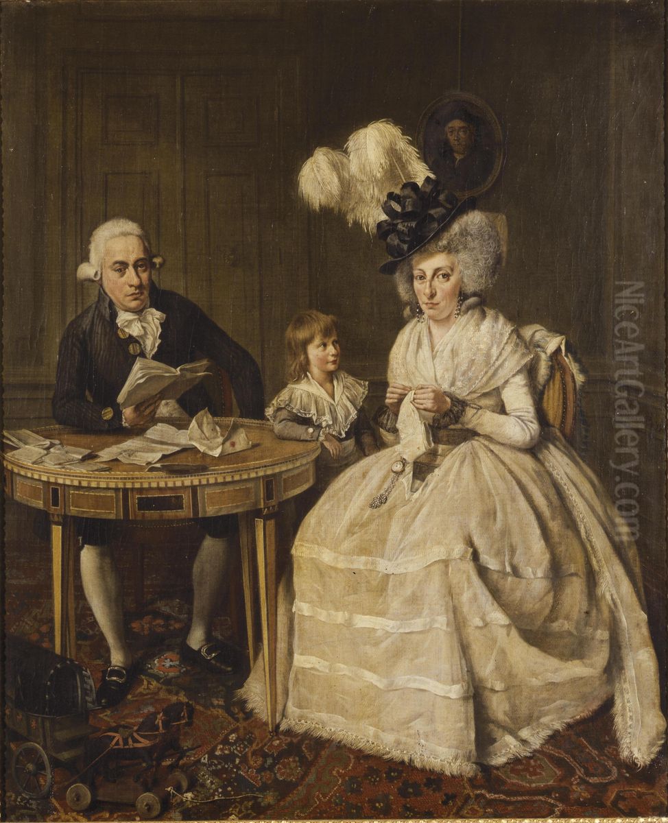 Portrait of Johannes Enschede II (1750-1799) with his family Oil Painting by Wybrand Hendricks