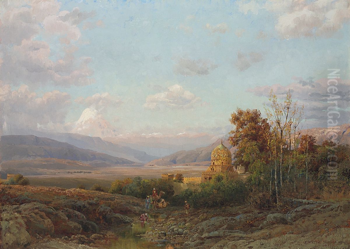 Oasis near Tehran Oil Painting by Carl Wuttke