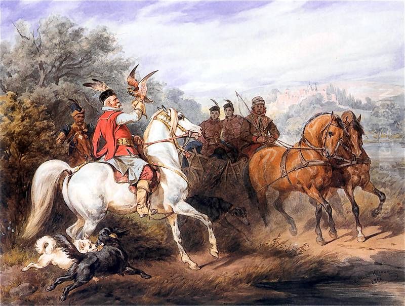 Wyjazd na polowanie z sokolem Oil Painting by Juliusz Kossak