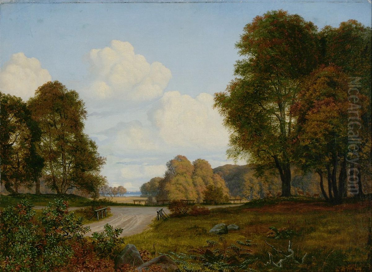 View from Dyrehaven, Jaegersborg. Oil Painting by Carl Wurtzen
