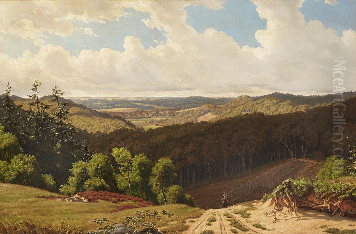 A hilly landscape in Jutland. Oil Painting by Carl Wurtzen