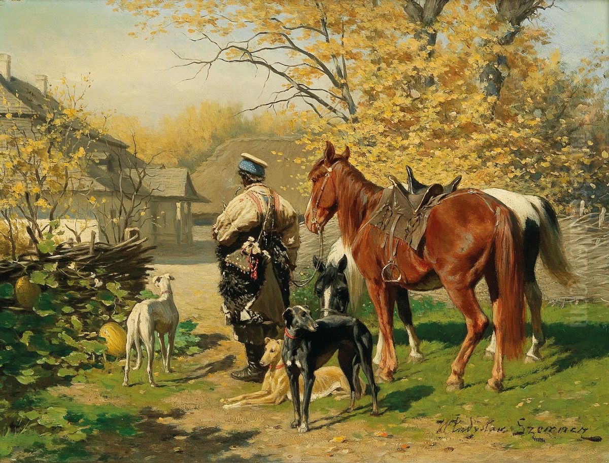 Resting by a Farmhouse Garden Oil Painting by Wladyslaw Karol Szerner