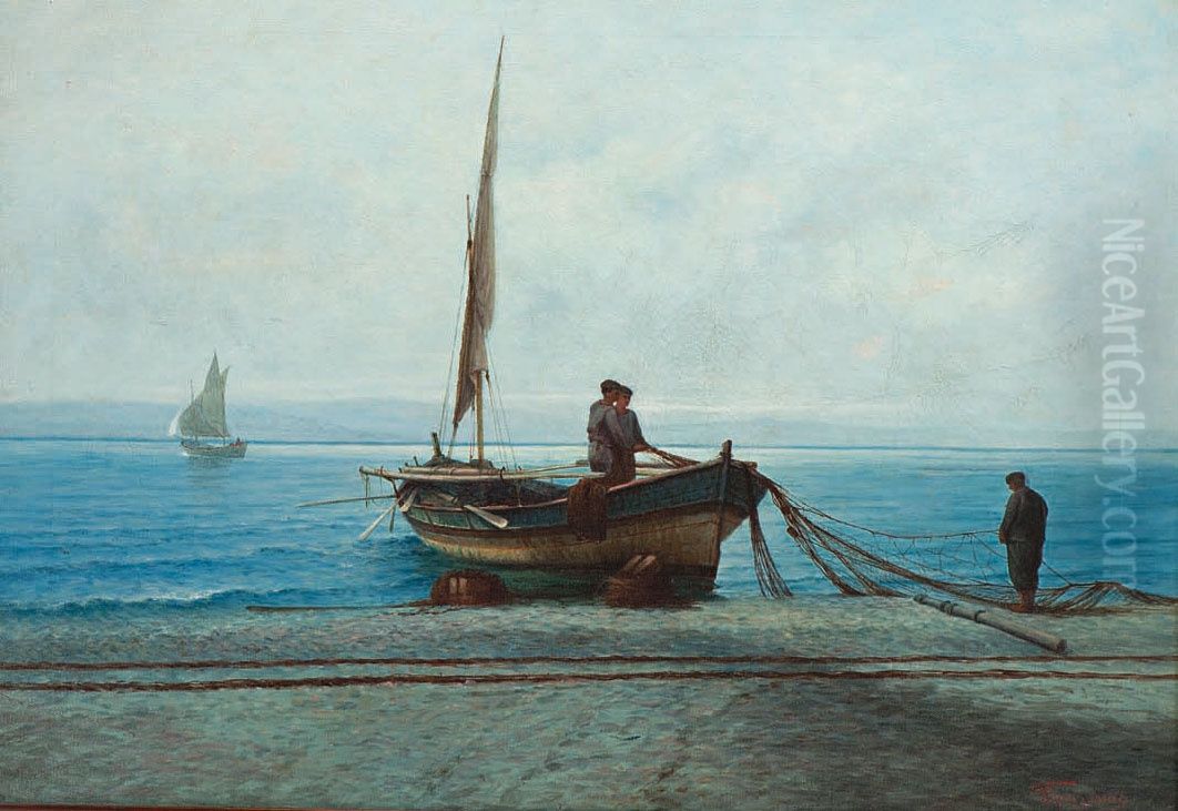 Beach of Volos Oil Painting by Yannis Poulakas