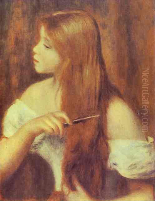 Young Girl Combing Her Hair Oil Painting by Pierre Auguste Renoir