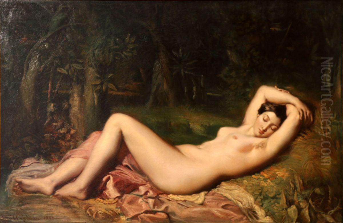 Nymphe neben einer Quelle, schlafend Oil Painting by Theodore Chasseriau