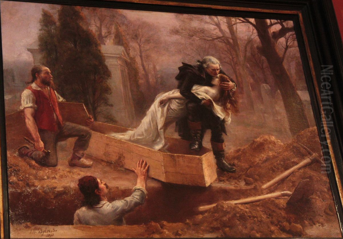 Danton embrasse le cadavre de sa femme Oil Painting by Joseph-Noel Sylvestre