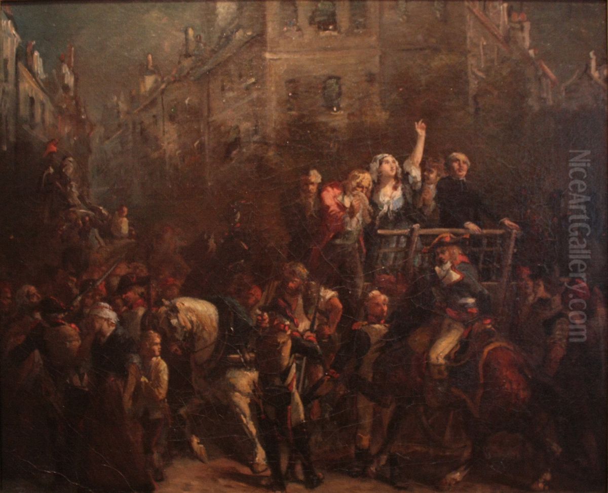 Madame Lavergne et son mari sur la charette des condamnes ? Oil Painting by Achille-Jacques-Jean-Marie Deveria