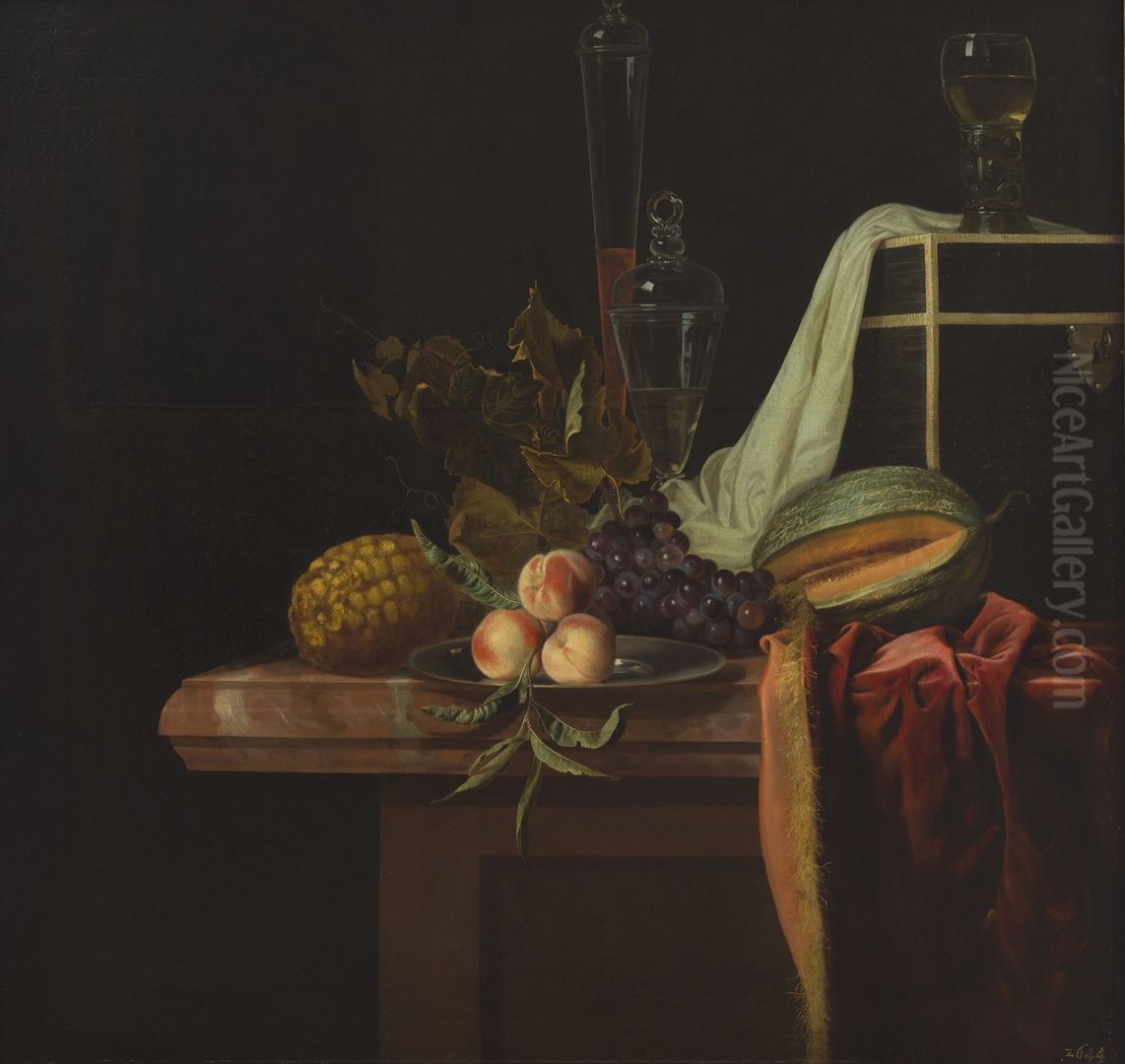 Stilleven met fruit en glas Oil Painting by Hendrick Fromantiou