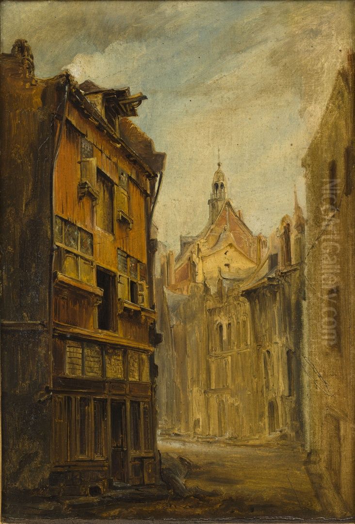 Middeleeuws houten huis aan de Kersenmarkt te Maastricht Oil Painting by Alexander Schaepkens