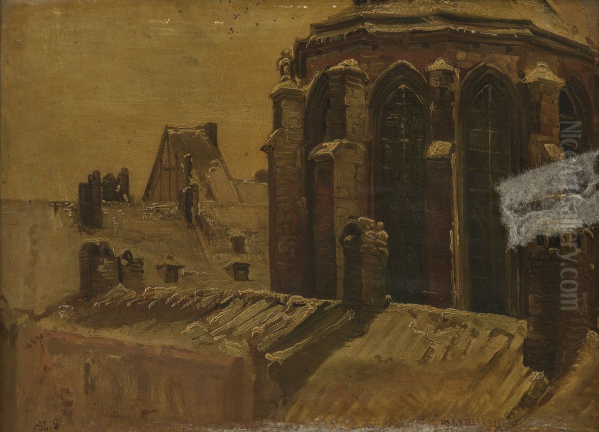 Buitenzijde van het koor der voormalige Dominikanerkerk te Maastricht vanuit het oosten gezien Oil Painting by Alexander Schaepkens