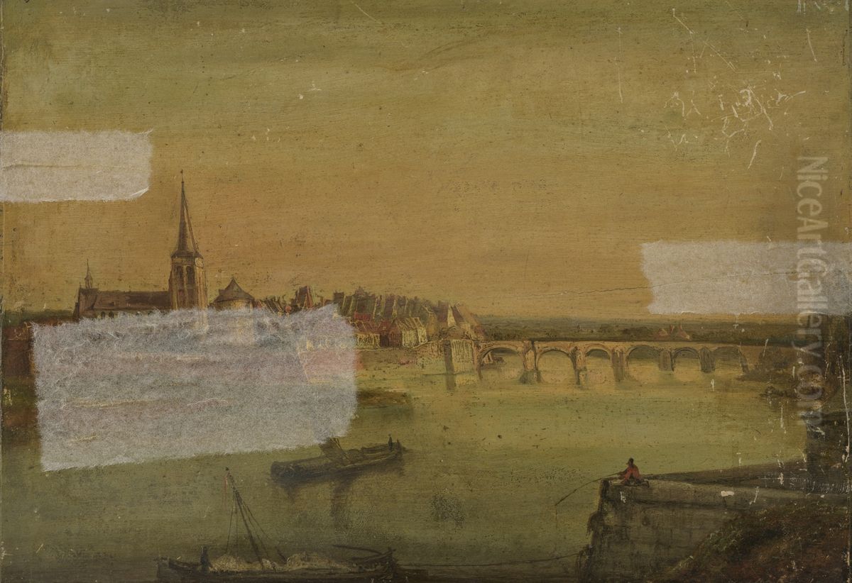 Gezicht op Wyck vanaf de westelijke oever in 1860 Oil Painting by Alexander Schaepkens