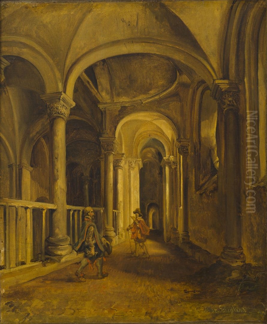 De galerij langs de westzijde van het westkoor in de Sint-Servaaskerk te Maastricht, naar het westen gezien Oil Painting by Alexander Schaepkens