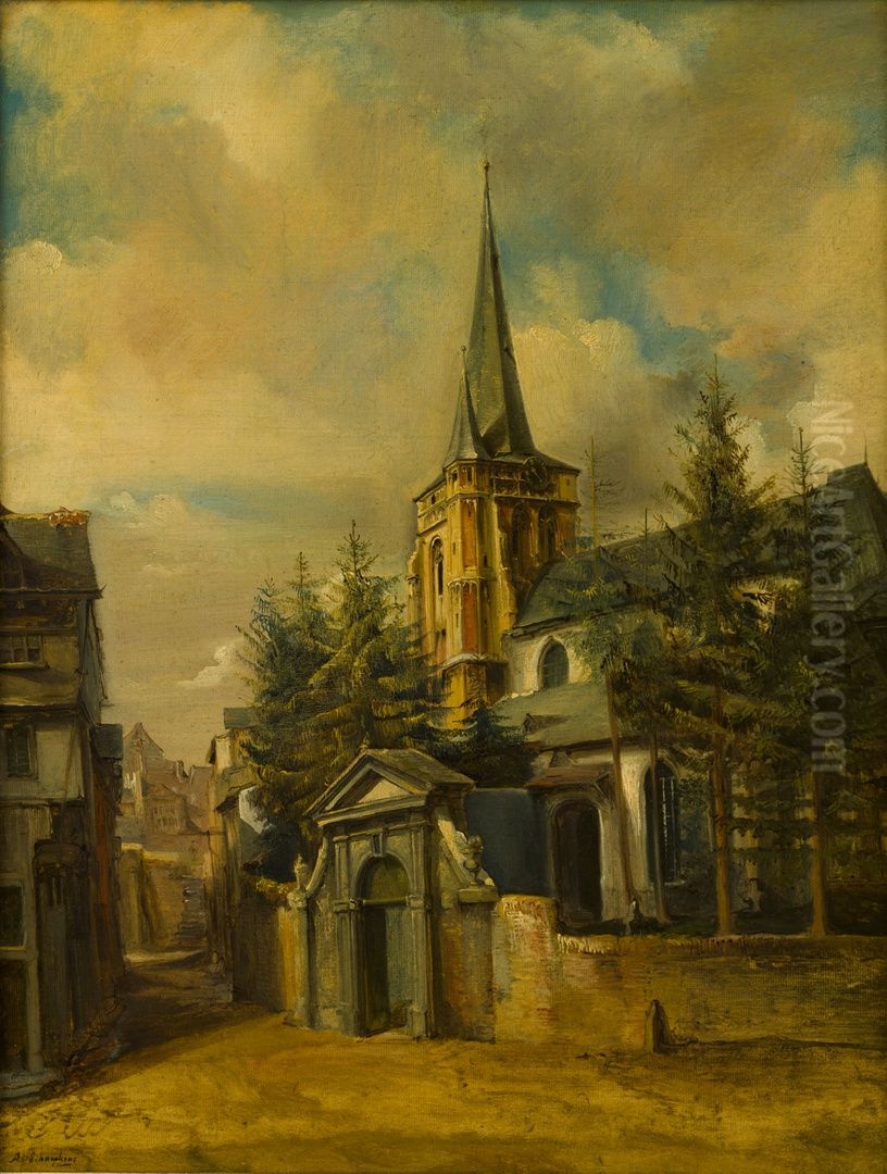 Gezicht op de voormalige St. Martinuskerk (zuidoostzijde) te Wyck-Maastricht naar het oosten Oil Painting by Alexander Schaepkens