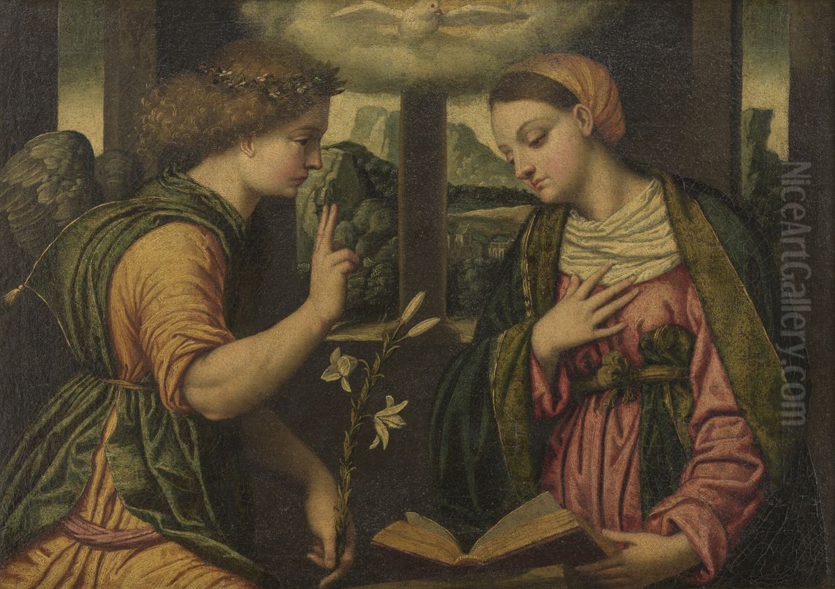 The Annunciation Oil Painting by Alessandro Bonvicino (Moretto da Brescia)