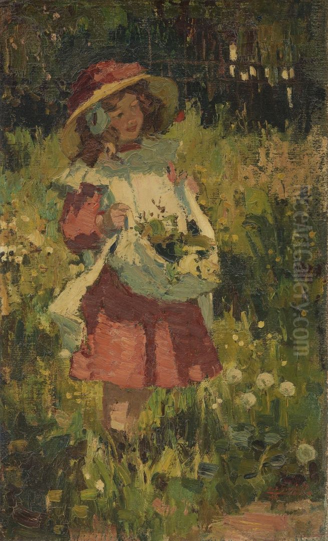 Meisje met bloemen Oil Painting by Rob Graafland