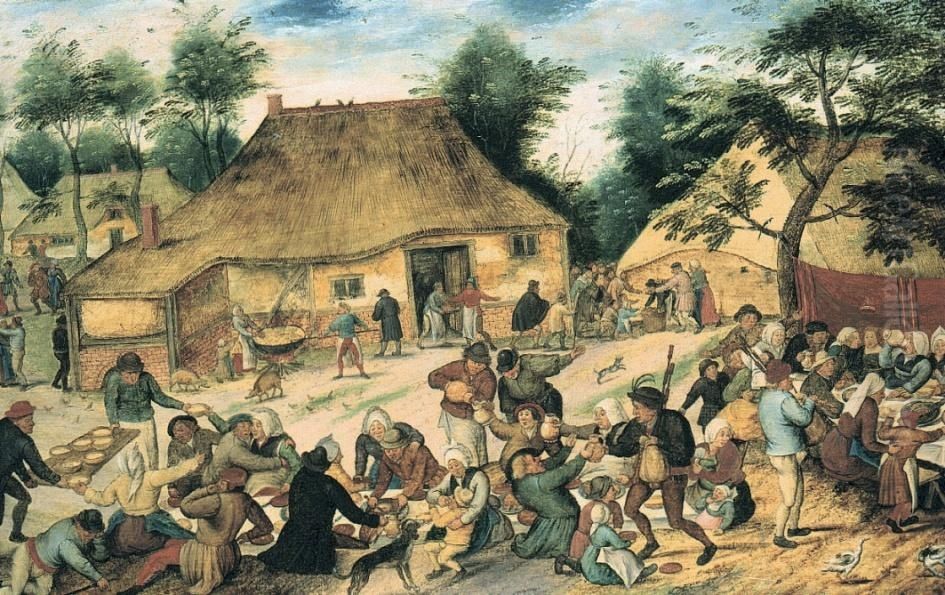 Bruiloftsmaal voor een boerenhuis Oil Painting by Pieter Brueghel the Younger