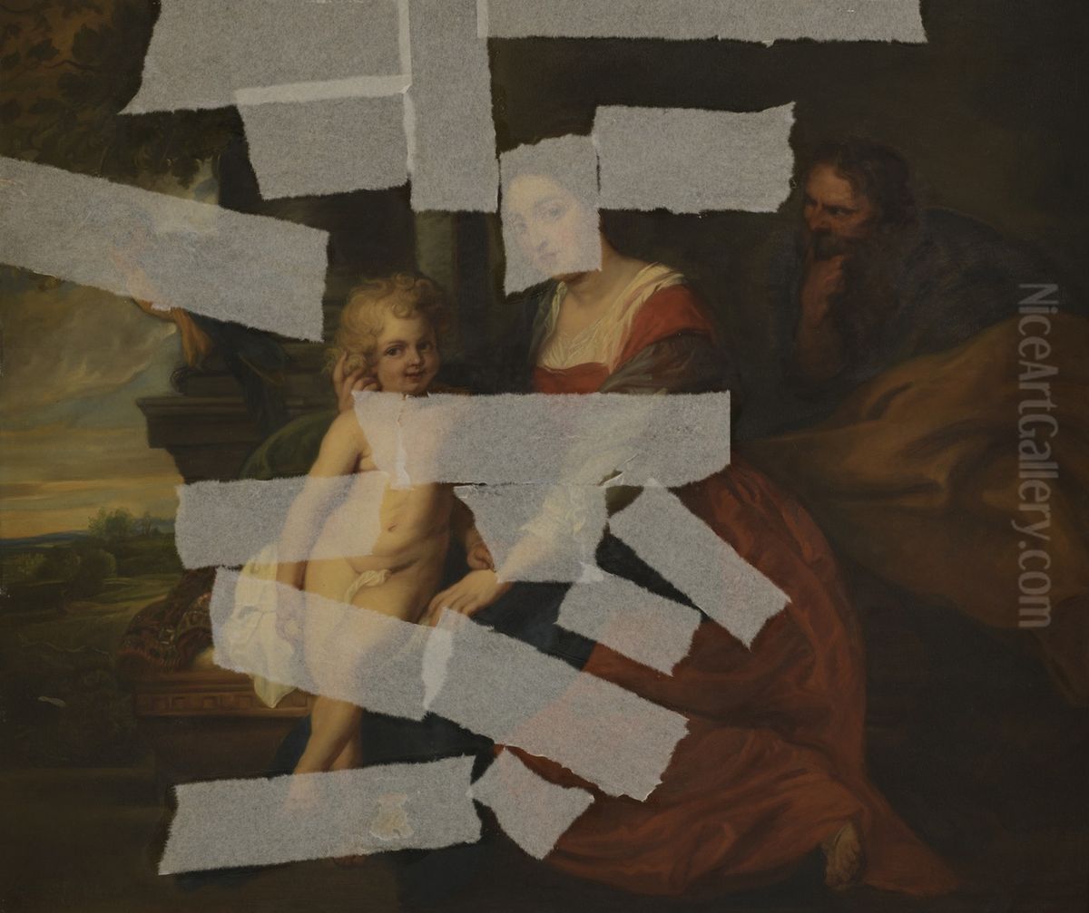 O.L. Vrouw met papegaai Oil Painting by Charles Felu