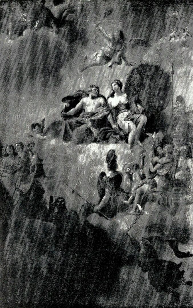 De Goden (Zeus en Hera) op de Olympus, allegorische voorstelling afkomstig uit de voormalige raadzaal, thans collegekamer van het Stadhuis te Maastricht Oil Painting by Jean Baptiste Pierre Coclers