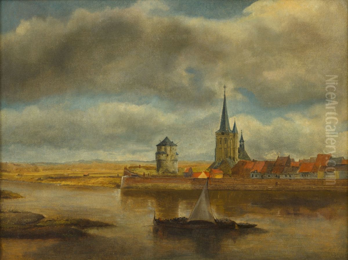 Gezicht vanaf St.Pieter van Wijk met de St.Maartenskerk en de Maaspunttoren Oil Painting by Alexander Schaepkens
