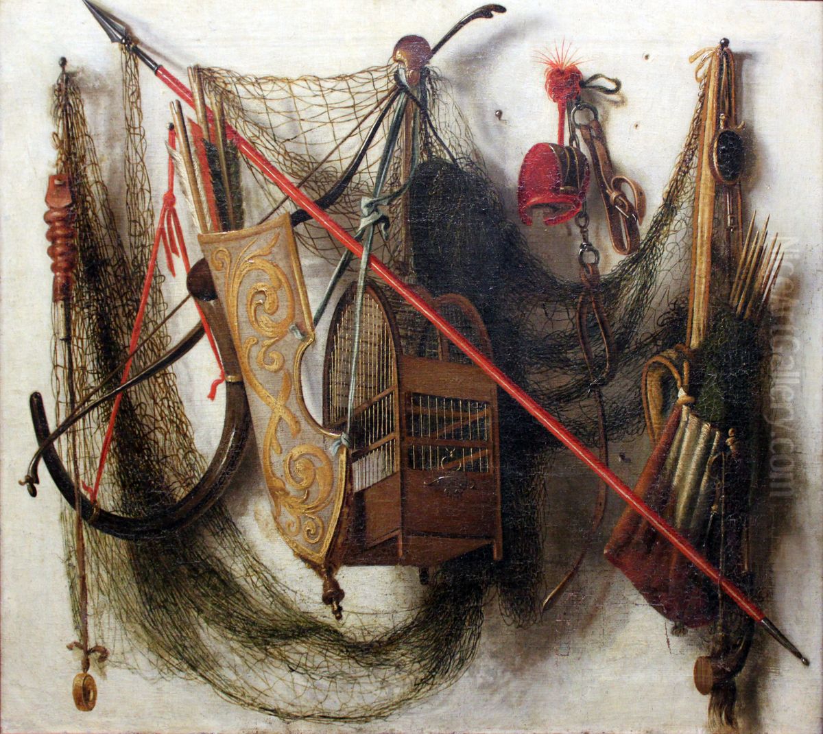 Stillleben mit Jagdwaffen und -gerat Oil Painting by Johannes Leemans