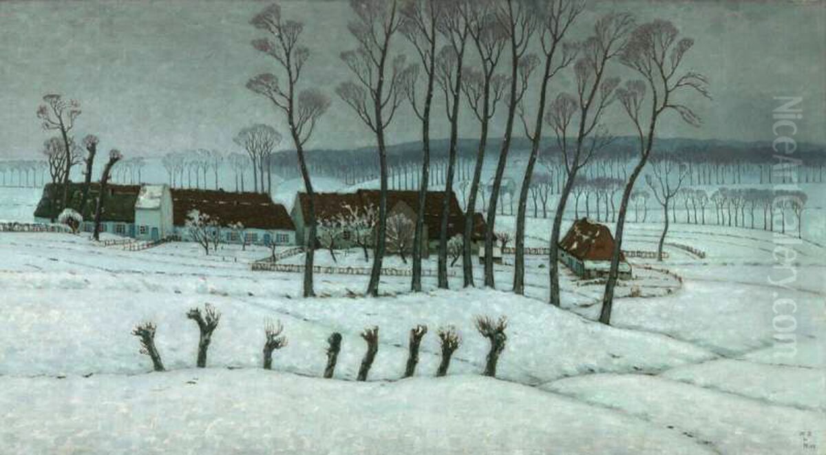 Snow at Berchem-Sainte-Agathe Oil Painting by William Degouve de Nuncques