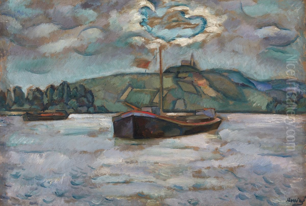 Barges on the River Don Oil Painting by Vladimir Baranov-Rossine