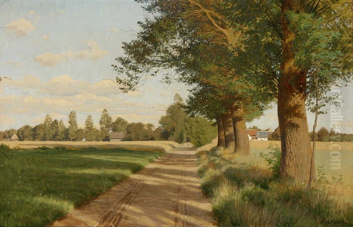 Landscape with a track and farms. Oil Painting by Ludvig Kabell