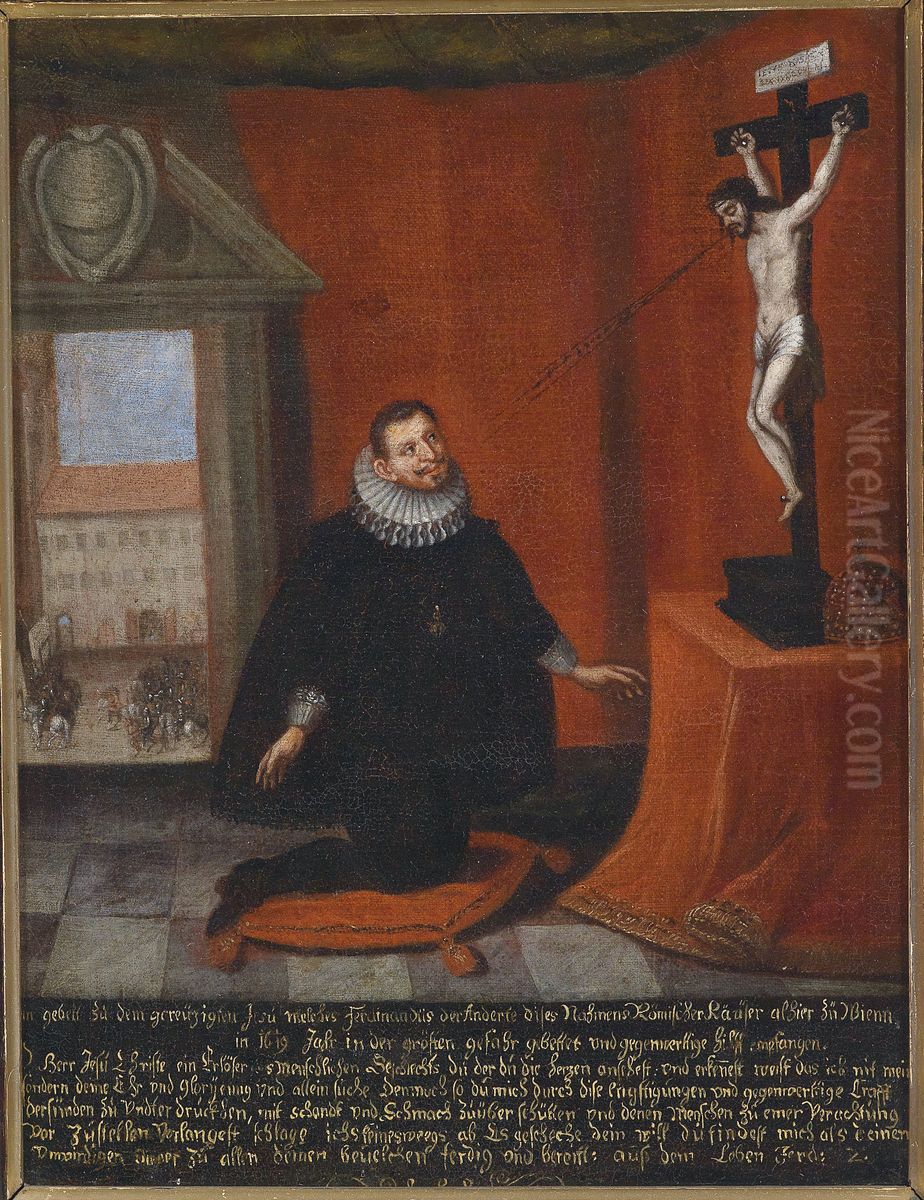 Kaiser Ferdinand II. vor dem Kreuz in der Hofburg Oil Painting by Unidentified painter