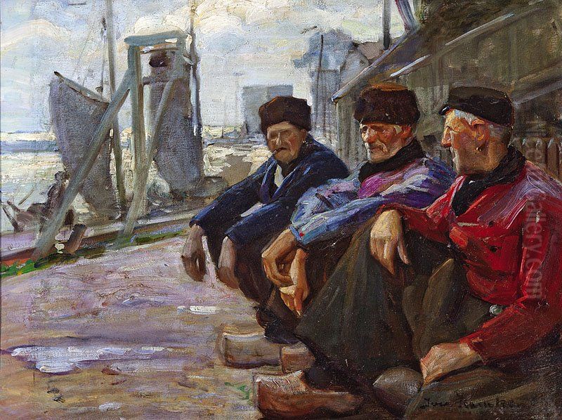 Dockworkers at the North Sea Wharf Oil Painting by Ivar Kamke