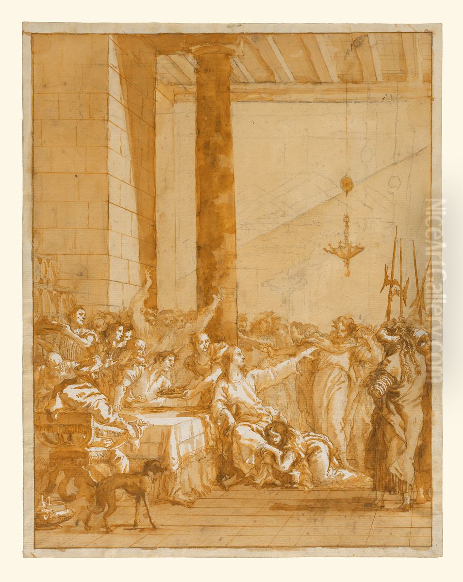 Christ at Supper with Simon the Pharisee, with the Anointment of Christ's Feet by Mary Magdalen Oil Painting by Giovanni Domenico Tiepolo