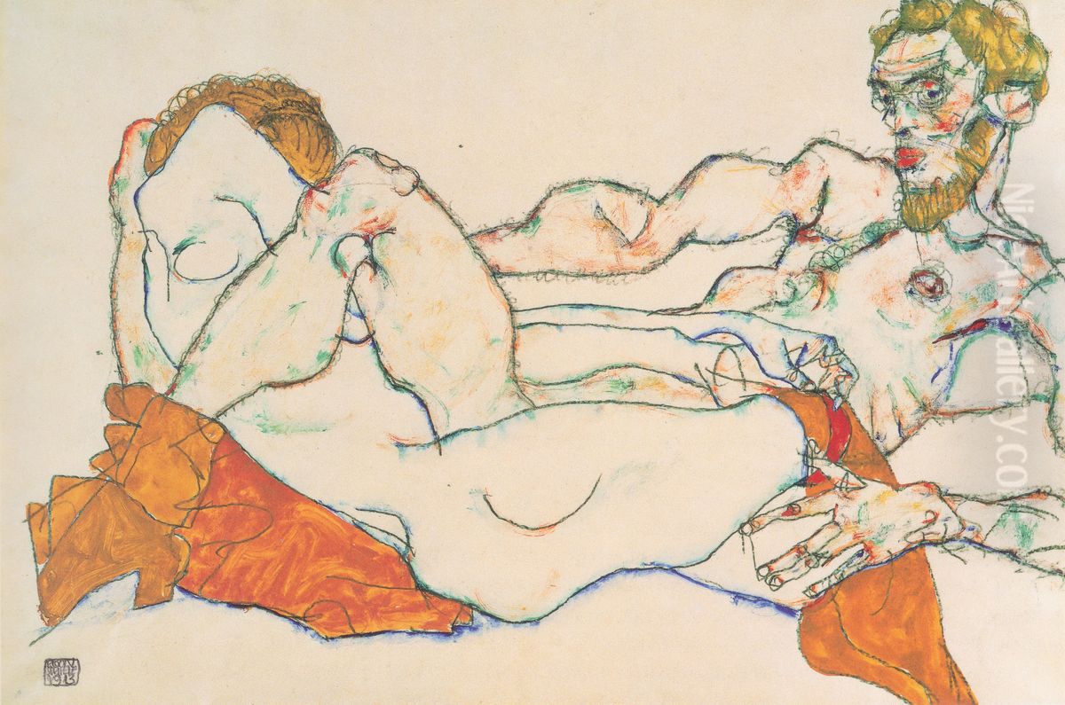 Liebespaar Oil Painting by Egon Schiele