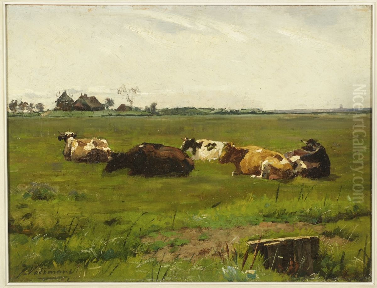 Weide met koeien. Oil Painting by Jan Voerman