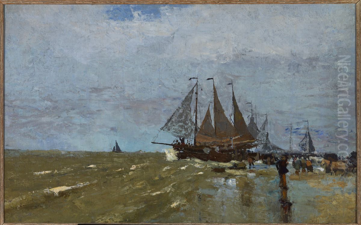 Bomschuit op het strand te Katwijk. Oil Painting by Jan Toorop