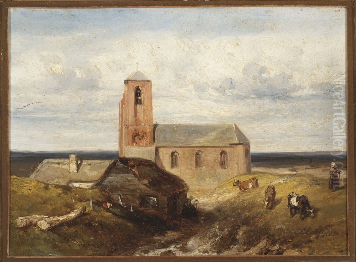 Kerkje in de duinen. Oil Painting by Charles Rochussen